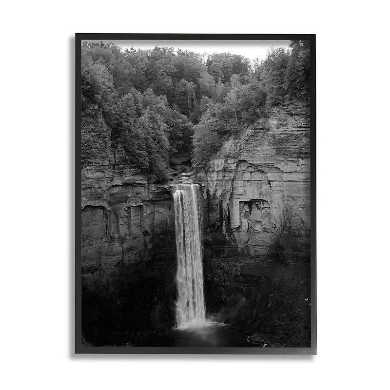 Stupell Industries Ithaca Cliffside Waterfall Black White Nature Landscape Photography Framed Wall Art