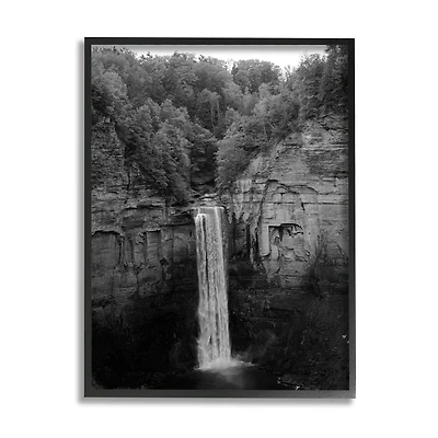 Stupell Industries Ithaca Cliffside Waterfall Black White Nature Landscape Photography Framed Wall Art