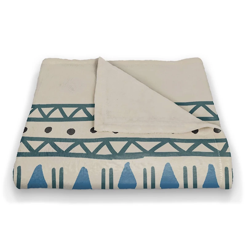 Blue & Cream Tribal Fleece Throw Blanket