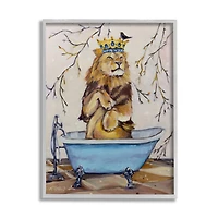Stupell Industries Regal Jungle Lion in Blue Claw Bath in Gray Frame Wall Art