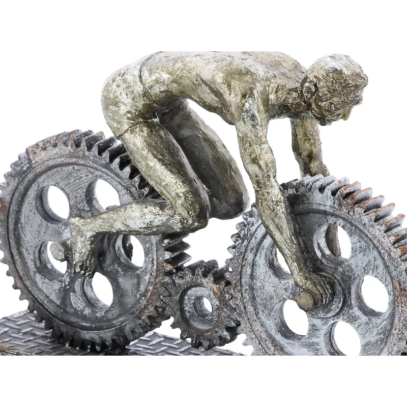 10" Silver Polystone Industrial Bicycle Sculpture