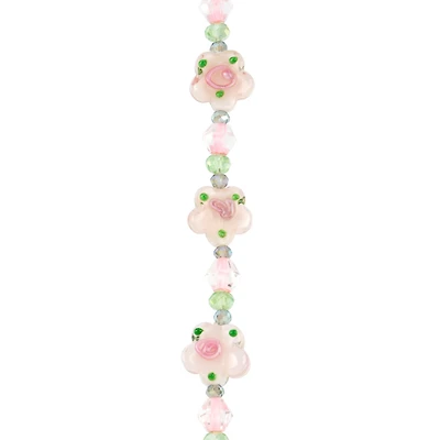 Pink & Green Lampwork Glass Flower Beads by Bead Landing™