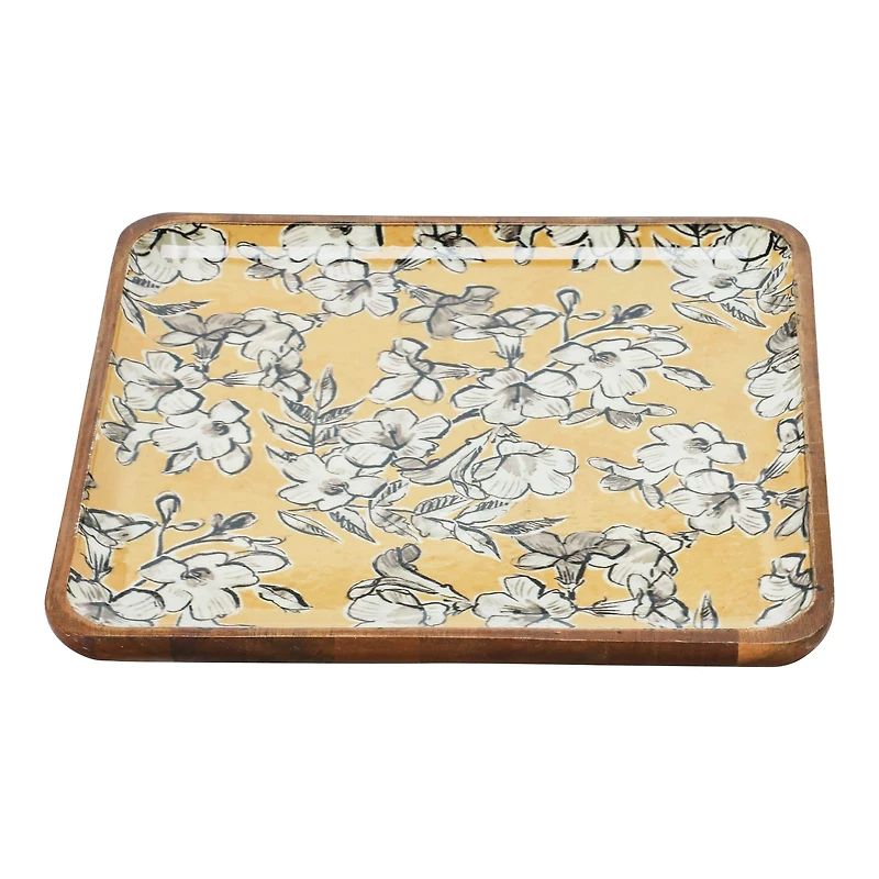 Hello Honey® Square Enameled Acacia Wood Printed Trays Set