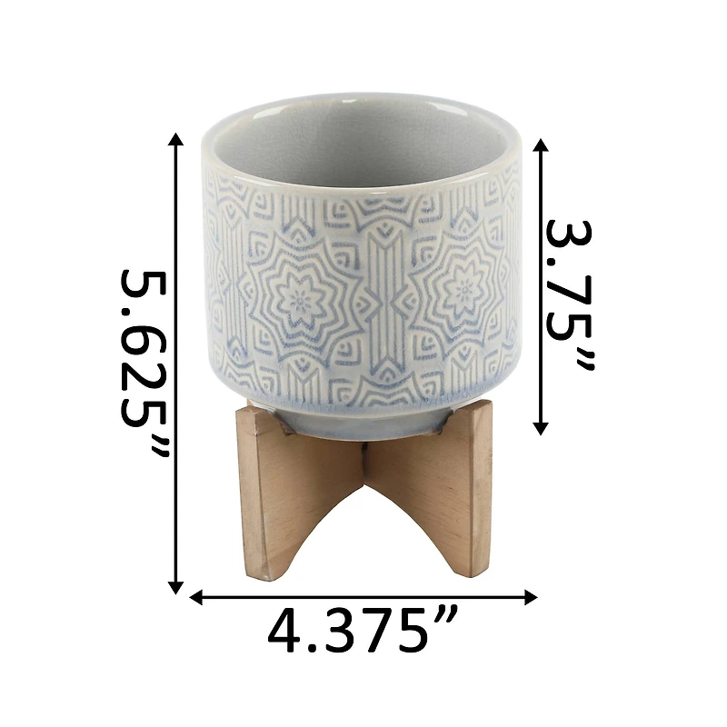 Flora Bunda 4.25" Glass Blue Star Ceramic Planter On Stand