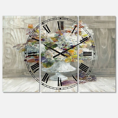 Designart 'Rustic Florals White Lodge Multipanel Wall Clock