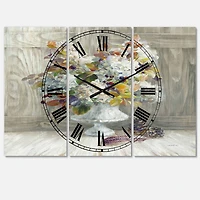 Designart 'Rustic Florals White Lodge Multipanel Wall Clock