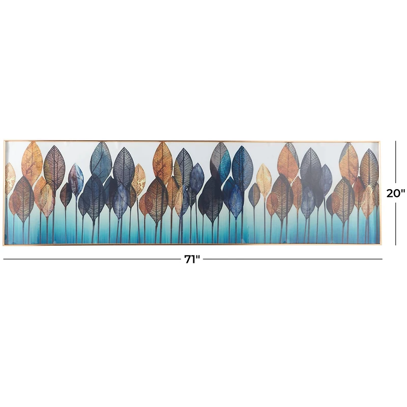 CosmoLiving by Cosmopolitan Blue Porcelain Leaf Framed Wall Art with Gold Aluminum Frame 71" x 2" x 20"