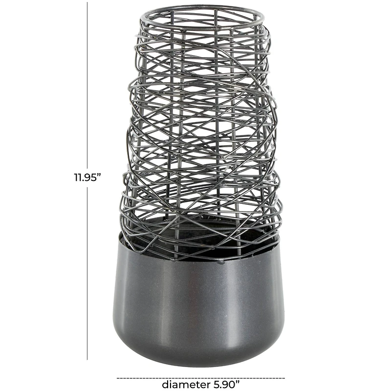 Black Abstract Intertwined Wire & Solid Metal Vase