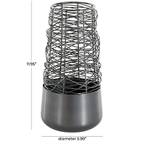 Black Abstract Intertwined Wire & Solid Metal Vase