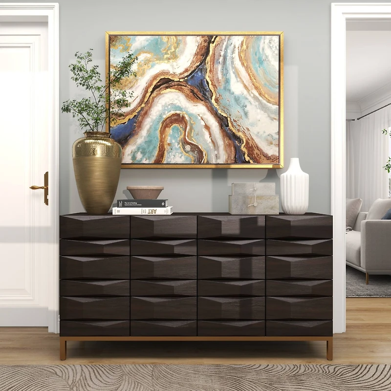 20" Gold Aluminum Brushed Vase with Hammered Top