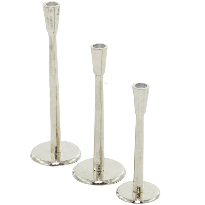 The Novogratz Silver Aluminum Tapered Candle Holder Set