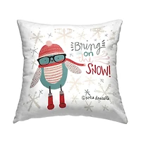 Stupell Industries Bring On The Snow Happy Patterned Blue Bird Throw Pillow, 18" x 18"