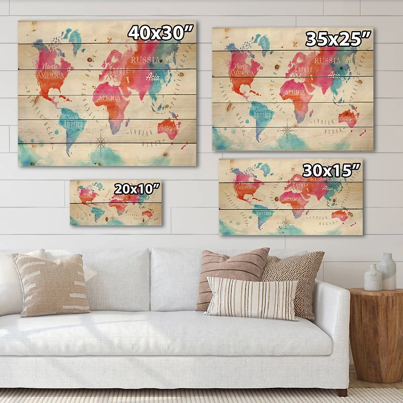 Designart - World Map In and Blue