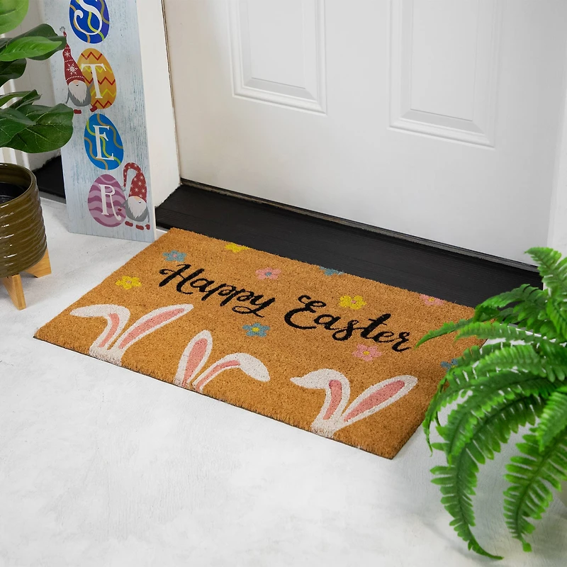 18" x 30" Natural Coir Happy Easter Bunny Ears Doormat 