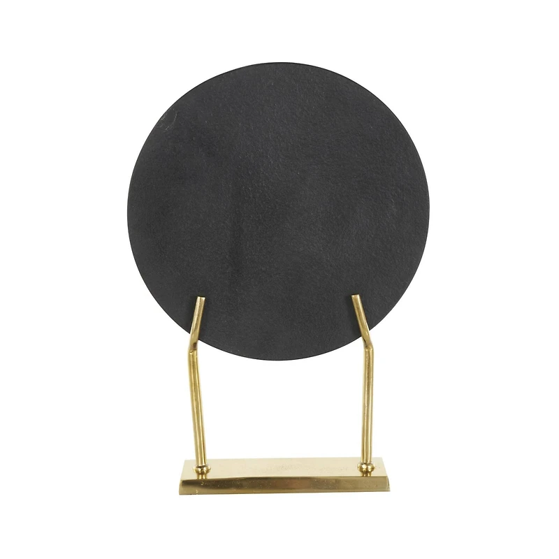 20" Black Marble Abstract Textured Disk Sculpture