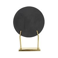 20" Black Marble Abstract Textured Disk Sculpture