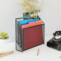 Mind Reader Black 3-Tier Jumbo Metal Mesh File Holder, Desktop File Box, Magazine & Document Organizer