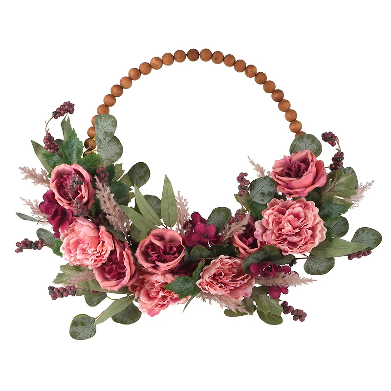 24" Pink Mixed Rose & Berry Half Wreath by Ashland®