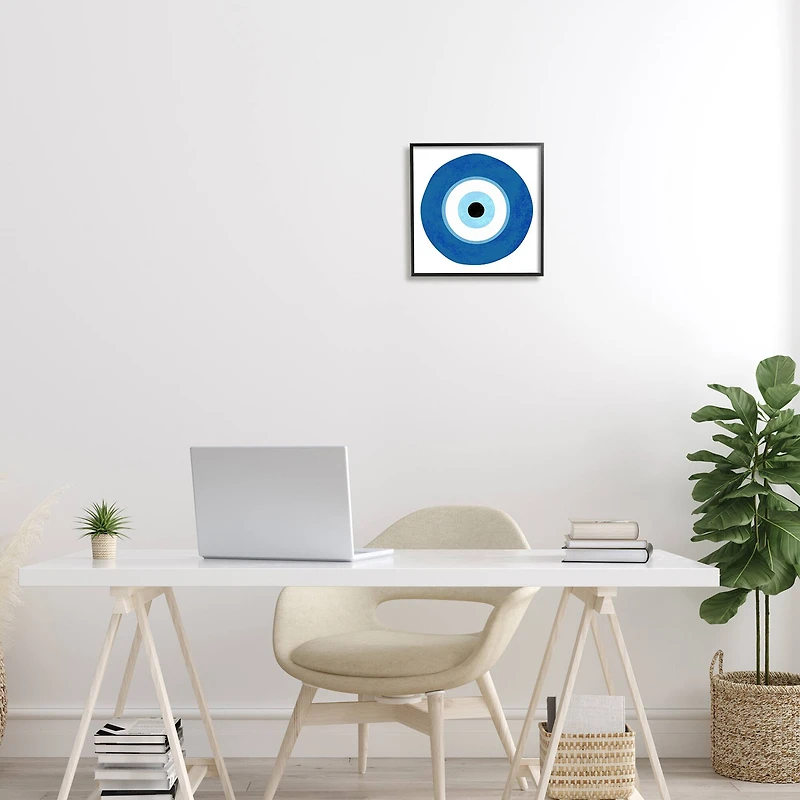 Stupell Industries Eye Centric Bold Blue Abstract Circular Dominant Shapes Framed Wall Art