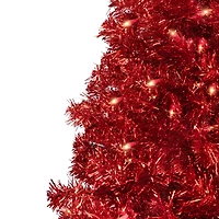9ft. Pre-Lit Red Artificial Tinsel Christmas Tree, Clear Lights