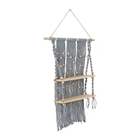 The Novogratz Gray Cotton Handmade 2 Shelves Macrame Wall Shelf 25" x 6" x 47"