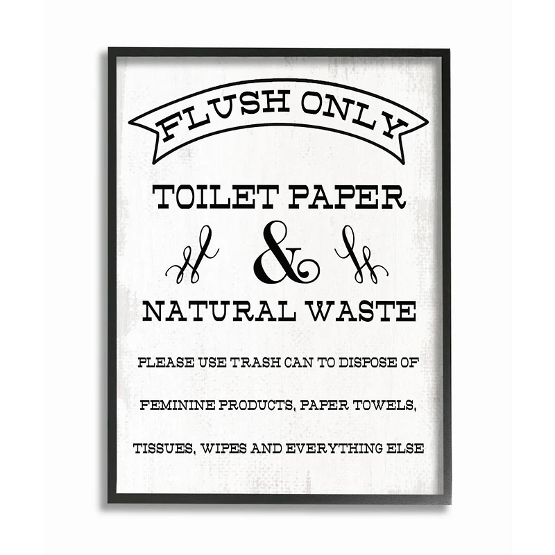 Stupell Industries Flush Only Toilet Paper Rustic Bathroom Sign Framed Wall Art