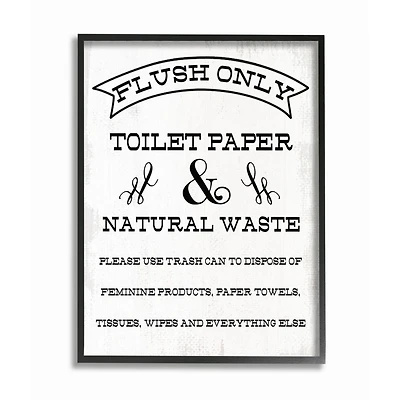 Stupell Industries Flush Only Toilet Paper Rustic Bathroom Sign Framed Wall Art