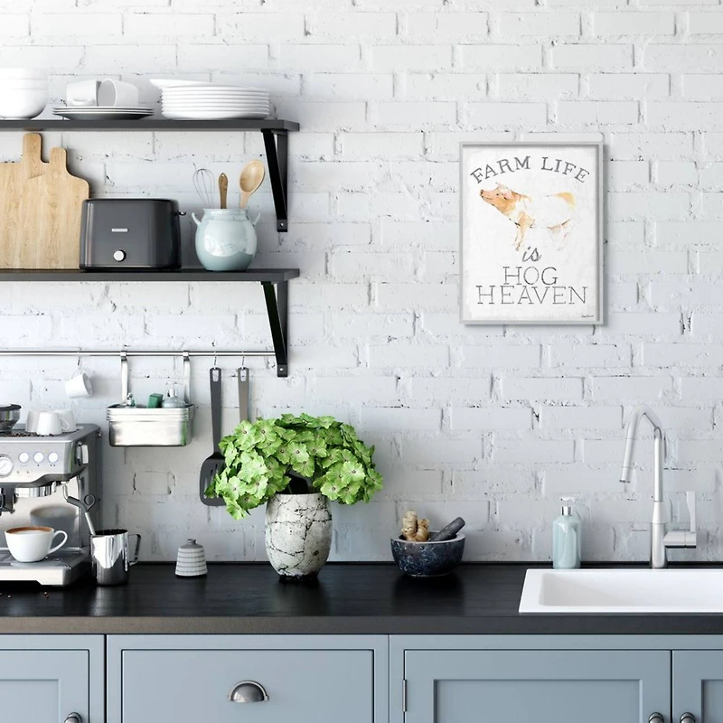 Stupell Industries Farm Life Is Hog Heaven Print with Gray Frame Wall Accent