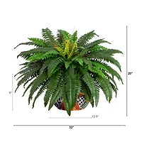 3.5ft Artificial Double Boston Fern in Handmade Mexican Talavera Ceramic Planter