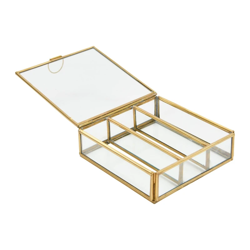 Hello Honey® Small Brass Metal & Glass 3 Compartment Box