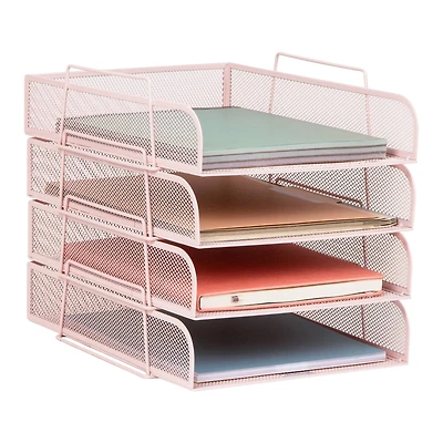 Mind Reader Stackable Paper Tray, Desktop Organizer, File Storage, Office, Metal Mesh, 4 Pcs