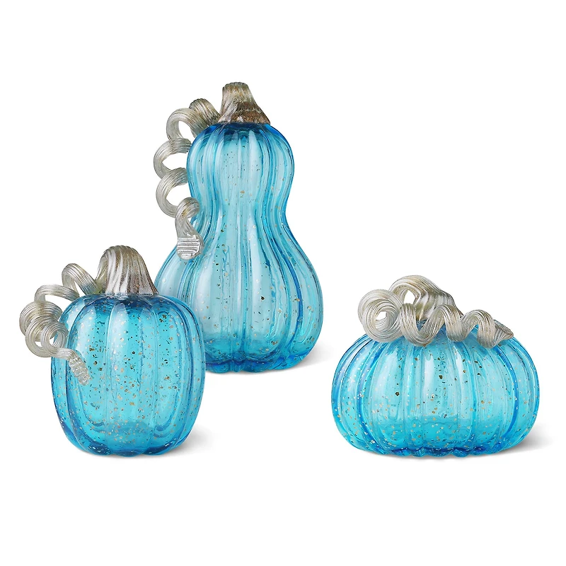 Glitzhome® Blue Glass Pumpkin Set