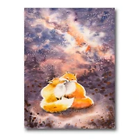 Designart - Hugging Foxes Over A Night Sky