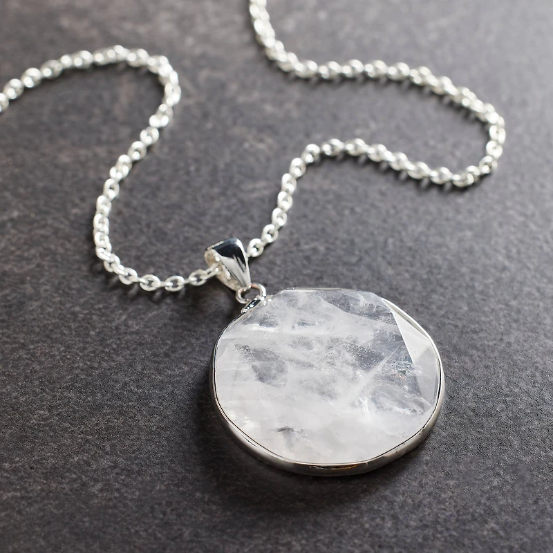 White Quartz Round Faceted Pendant by Bead Landing™