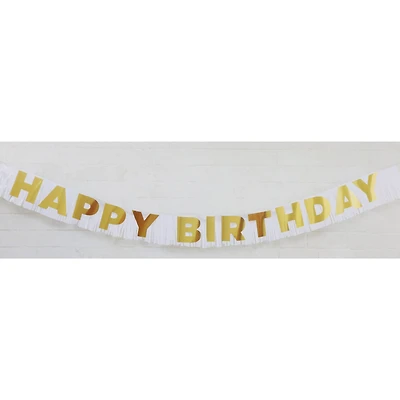 6.5ft. Gold & White Happy Birthday Fringe Banner by Celebrate It™