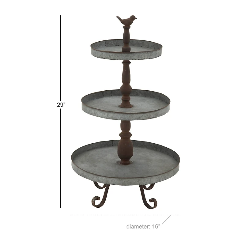 28" Silver Iron Farmhouse 3-Tier Tray Stand