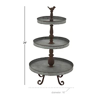 28" Silver Iron Farmhouse 3-Tier Tray Stand