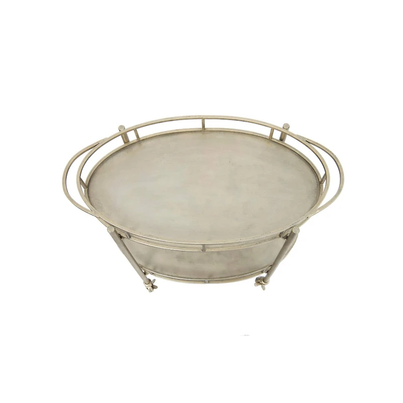 Hello Honey® 30" Beige 2-Tier Metal Bar Cart With Locking Caster Wheels