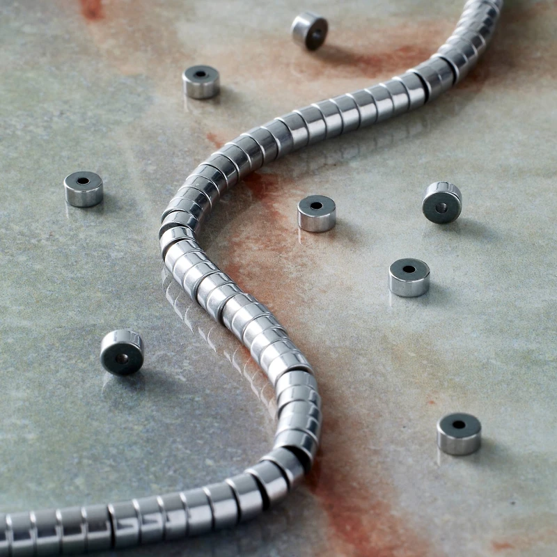 Rhodium Hematite Heishi Beads by Bead Landing
