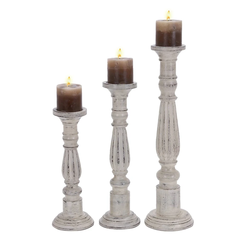 Distressed White Mango Wood Traditional Pillar Candle Holder