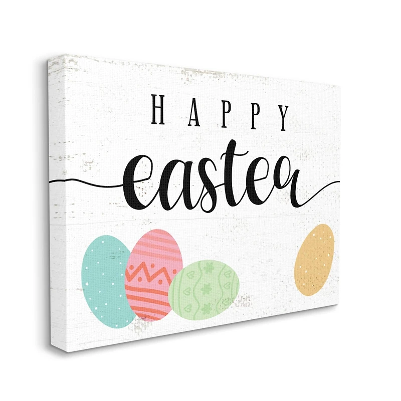 Stupell Industries Happy Easter Greeting Fun Pattern Spring Holiday Eggs Canvas Wall Art