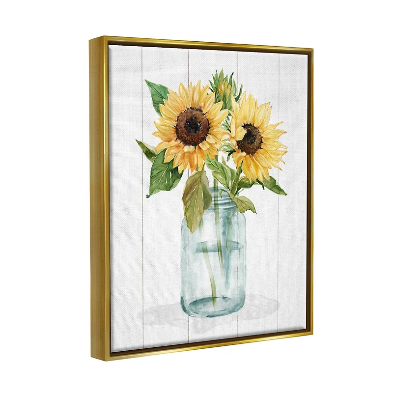 Stupell Industries Yellow Sunflowers Country jar Framed Floater Canvas Wall Art