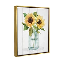 Stupell Industries Yellow Sunflowers Country jar Framed Floater Canvas Wall Art