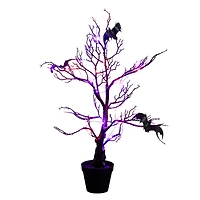 2ft. Pre-Lit Artificial Halloween Black Spooky Twig Tree with Bats and 40 Orange & Purple LED Lights