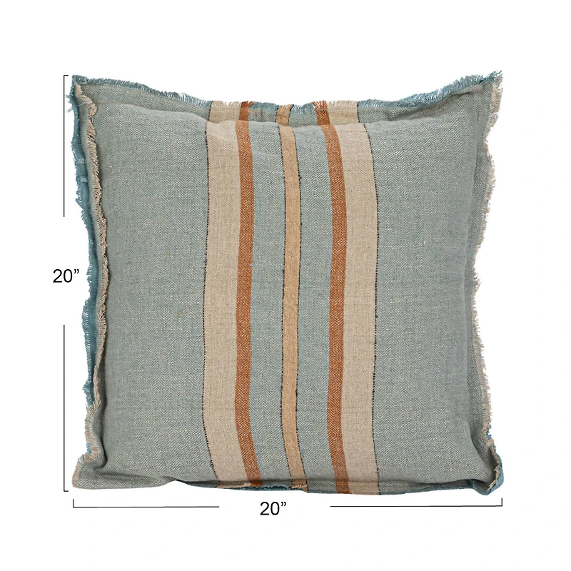 Hello Honey® 20" Blue & Brown Striped Woven Linen Fringed Pillow