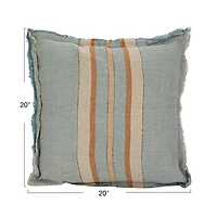 Hello Honey® 20" Blue & Brown Striped Woven Linen Fringed Pillow