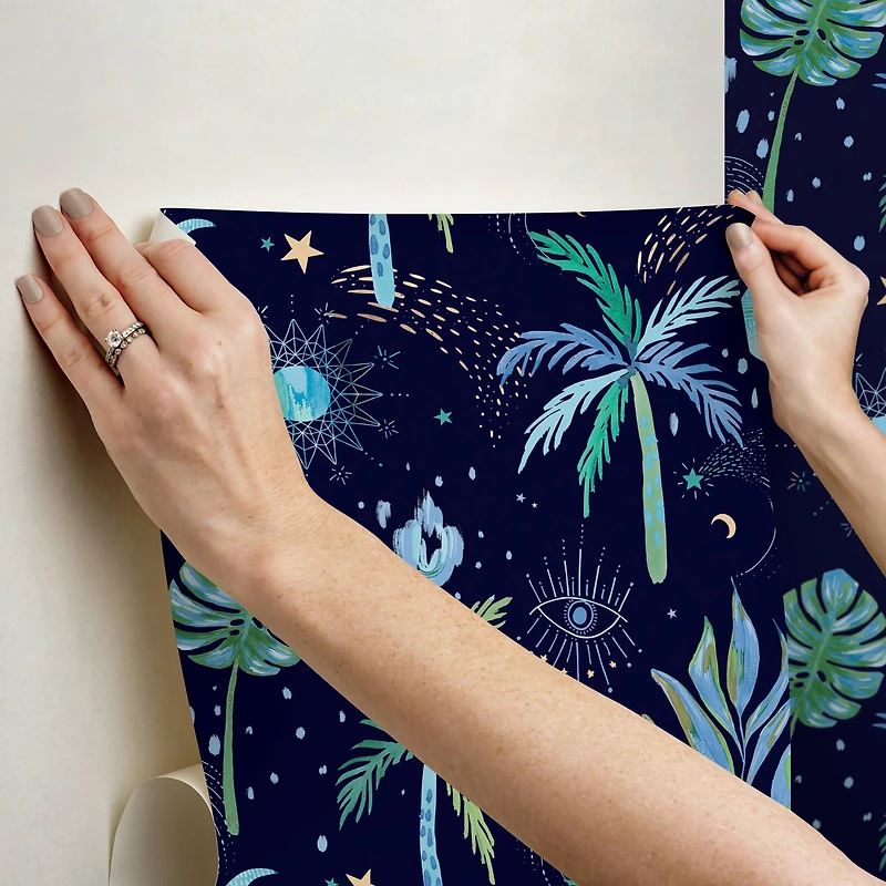 RoomMates Blue Nuit Tropicale Peel & Stick Wallpaper