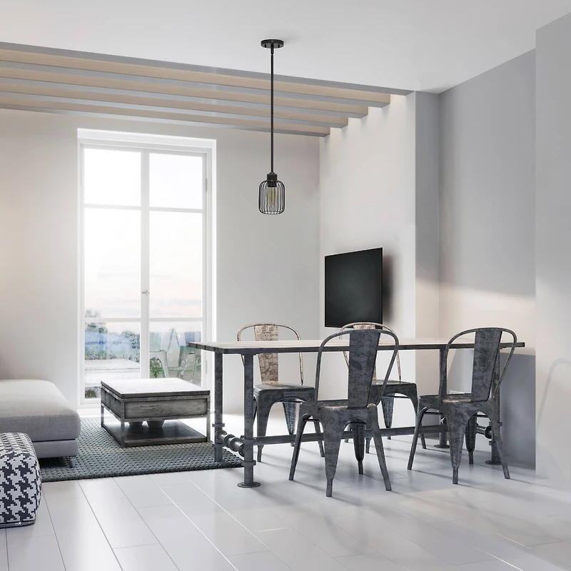 Lalia Home Ironhouse 7" Black 1-Light Metal Caged Mini Pendant