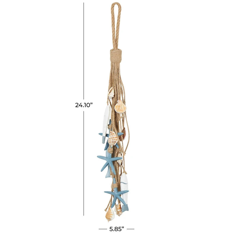 Brown Jute Rope Fish Hanging Wall Décor with Blue Starfish and Shell Accents