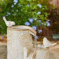 Glitzhome® 31.75" Beige 4-Tier Dandelion Texture Vase-Shaped Ceramic Outdoor Fountain with LED Light